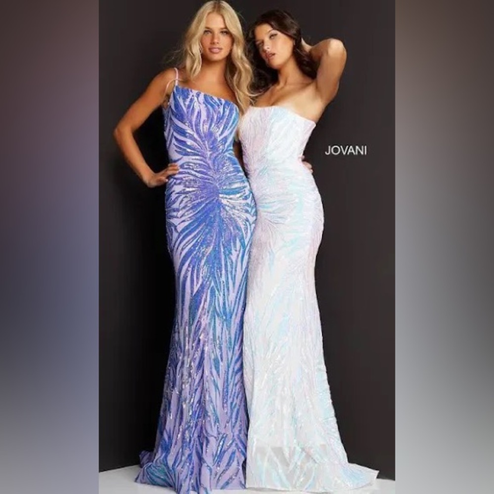 Purple Jovani one-shoulder iridescent sequin prom dress
